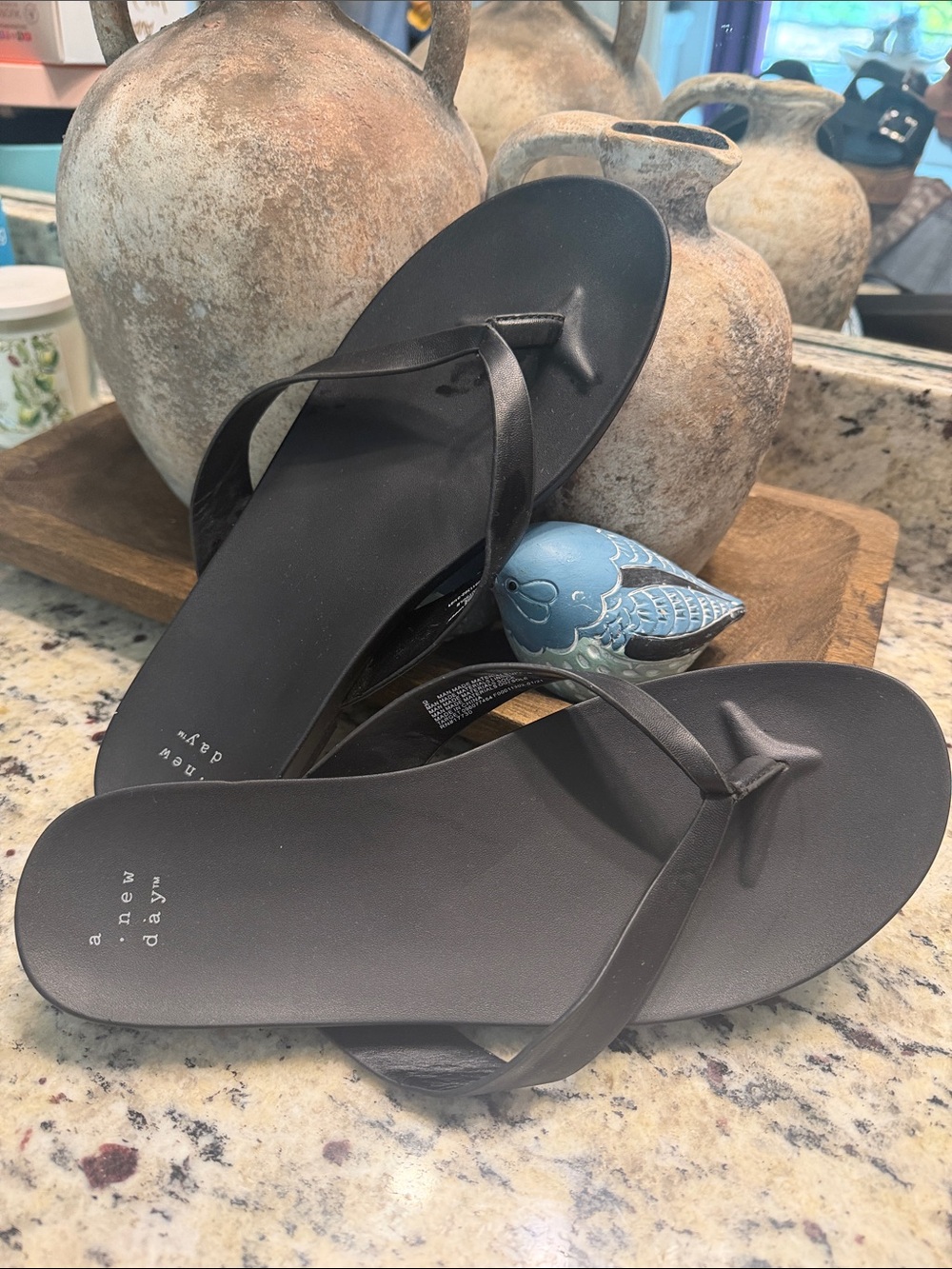 a new day Black Slim Strap Thong Sandals